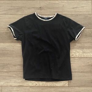 Burberry Black Short-Sleeve Crewneck Tee with Signature Check Trim